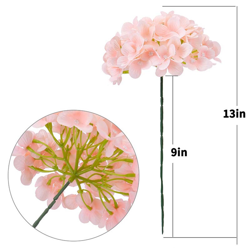 LUSHIDI Silk Hydrangea Heads with Stems Artificial Flowers Heads for Home Wedding Decor,Pack of 10 (Peach Pink) - Image 4